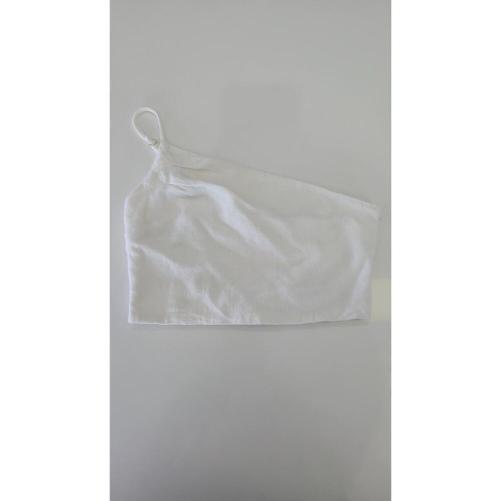 Stradivarius White One Shoulder Crop Top Women’s Size S Asymmetrical